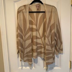 Chico's Tan and Cream Cardigan Sweater with Geometric Design